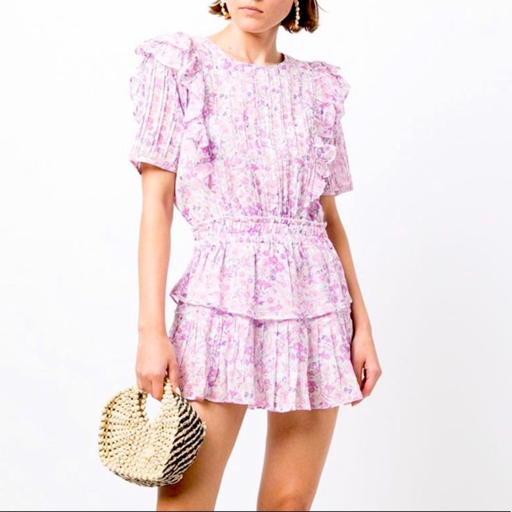 Loveshackfancy Natasha Ruffled Cotton Mini Dress In Purple. Size small, NWT.